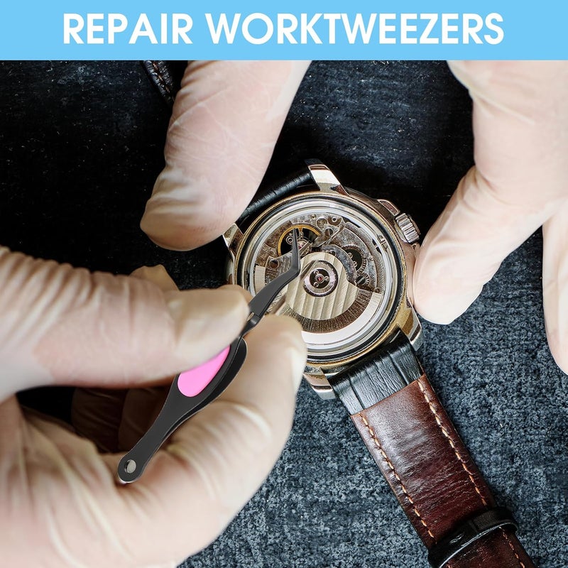 Jeffdad 2 Pcs Reverse Tweezers, Precision Craft Tweezers Crossing Lock Tweezers Fine Tip Grip Reverse Curved Bent Straight Tweezers for Crafting, Jewelry, Laboratory Work (Black, Blue, Pink) - Image 4